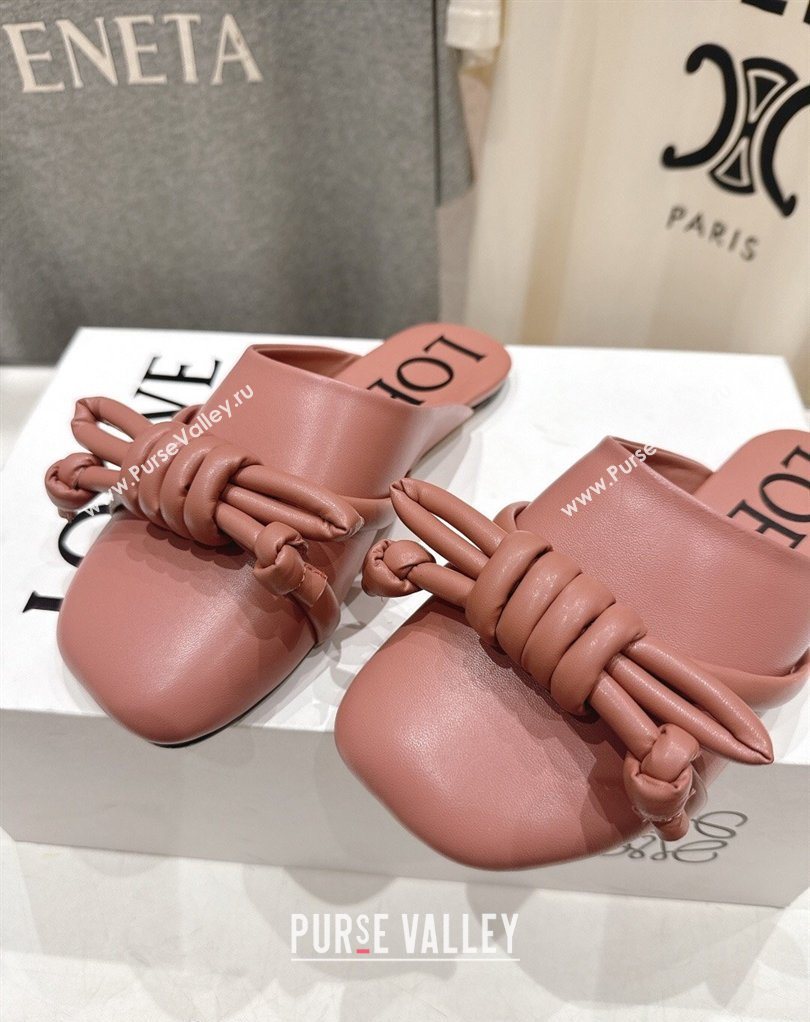 Loewe Flamenco Knot Flat Mules in Lambskin Leather Blush Pink 2026 (MD-260226008)