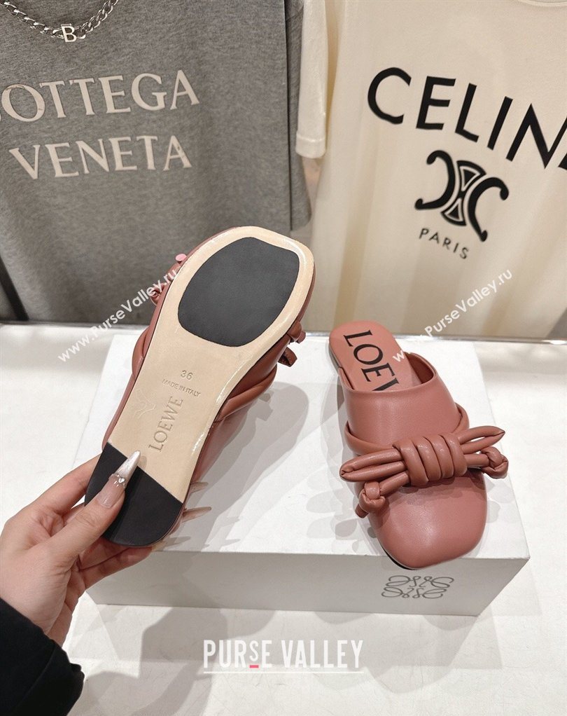 Loewe Flamenco Knot Flat Mules in Lambskin Leather Blush Pink 2026 (MD-260226008)