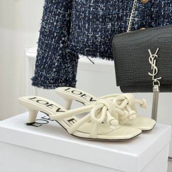 Loewe Flamenco Knot Heel Slides Sandal 3.5cm in Lambskin Leather Butter White 2026 (MD-260226002)