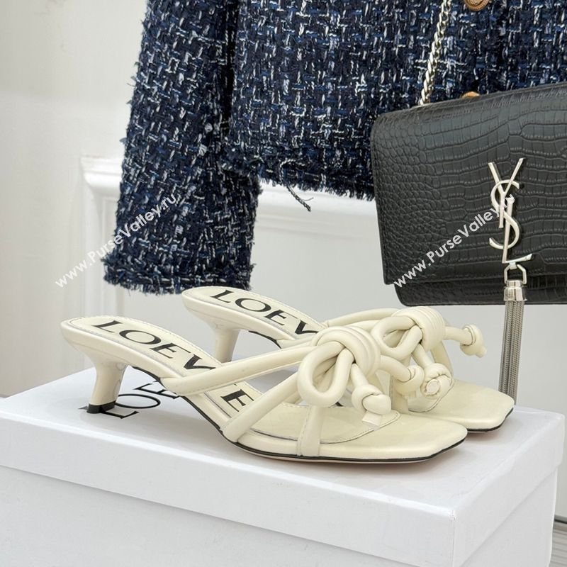 Loewe Flamenco Knot Heel Slides Sandal 3.5cm in Lambskin Leather Butter White 2026 (MD-260226002)