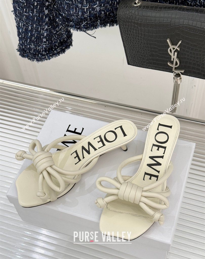 Loewe Flamenco Knot Heel Slides Sandal 3.5cm in Lambskin Leather Butter White 2026 (MD-260226002)