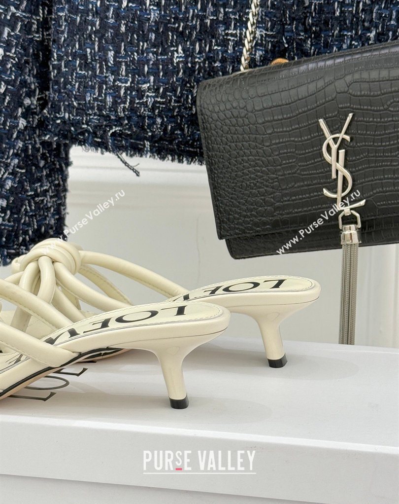 Loewe Flamenco Knot Heel Slides Sandal 3.5cm in Lambskin Leather Butter White 2026 (MD-260226002)