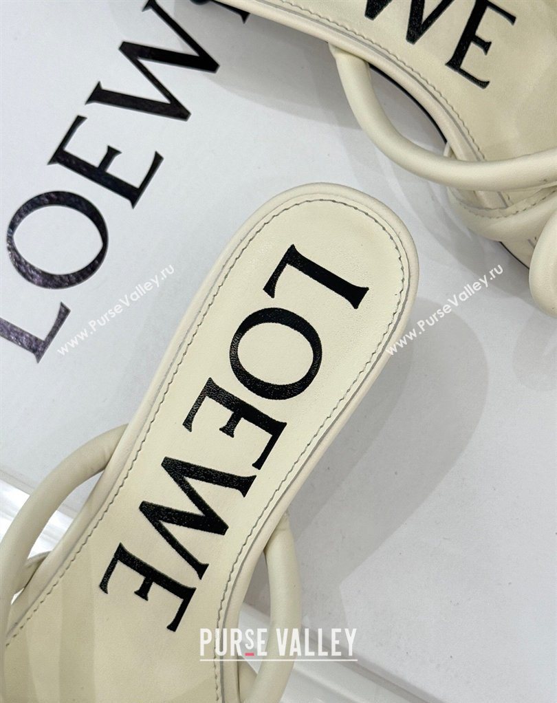 Loewe Flamenco Knot Heel Slides Sandal 3.5cm in Lambskin Leather Butter White 2026 (MD-260226002)