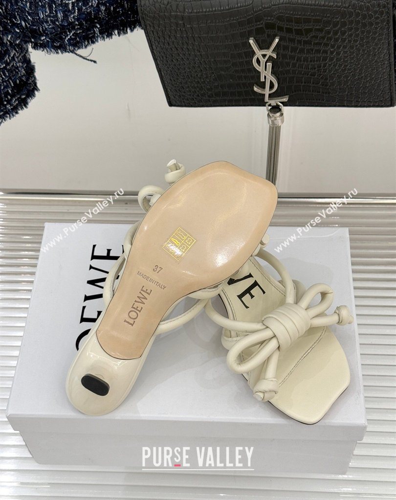 Loewe Flamenco Knot Heel Slides Sandal 3.5cm in Lambskin Leather Butter White 2026 (MD-260226002)