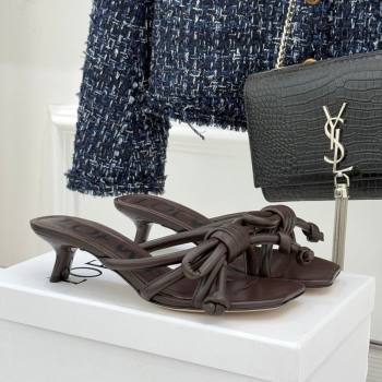 Loewe Flamenco Knot Heel Slides Sandal 3.5cm in Lambskin Leather Dark Chestnut Brown 2026 (MD-260226003)