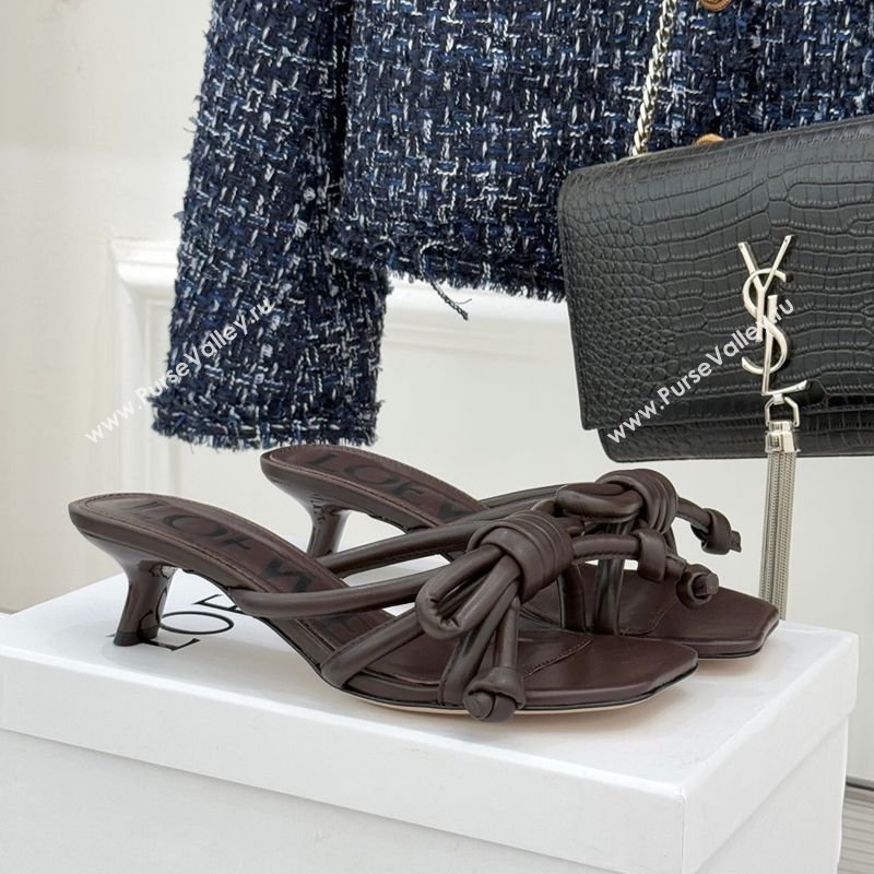 Loewe Flamenco Knot Heel Slides Sandal 3.5cm in Lambskin Leather Dark Chestnut Brown 2026 (MD-260226003)