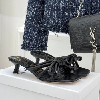 Loewe Flamenco Knot Heel Slides Sandal 3.5cm in Lambskin Leather Black 2026 (MD-260226001)