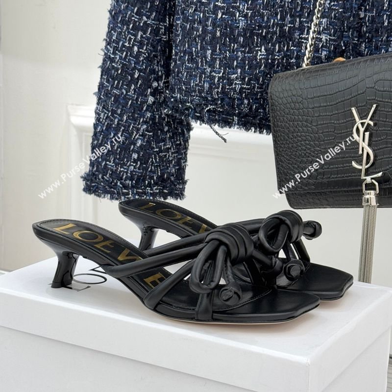Loewe Flamenco Knot Heel Slides Sandal 3.5cm in Lambskin Leather Black 2026 (MD-260226001)