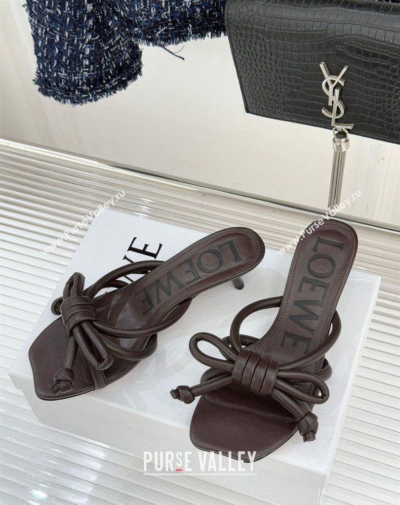 Loewe Flamenco Knot Heel Slides Sandal 3.5cm in Lambskin Leather Dark Chestnut Brown 2026 (MD-260226003)