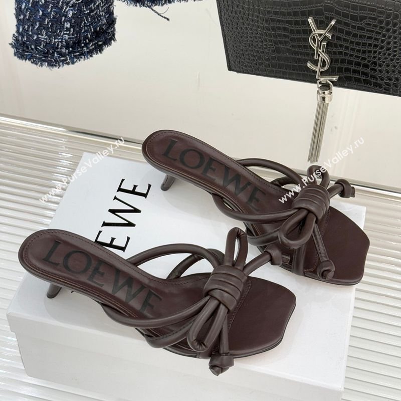 Loewe Flamenco Knot Heel Slides Sandal 3.5cm in Lambskin Leather Dark Chestnut Brown 2026 (MD-260226003)