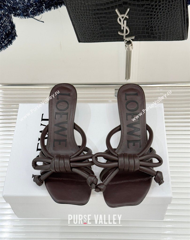 Loewe Flamenco Knot Heel Slides Sandal 3.5cm in Lambskin Leather Dark Chestnut Brown 2026 (MD-260226003)
