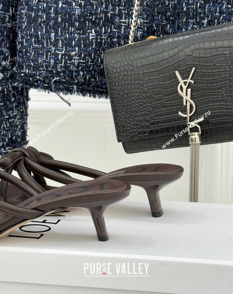 Loewe Flamenco Knot Heel Slides Sandal 3.5cm in Lambskin Leather Dark Chestnut Brown 2026 (MD-260226003)