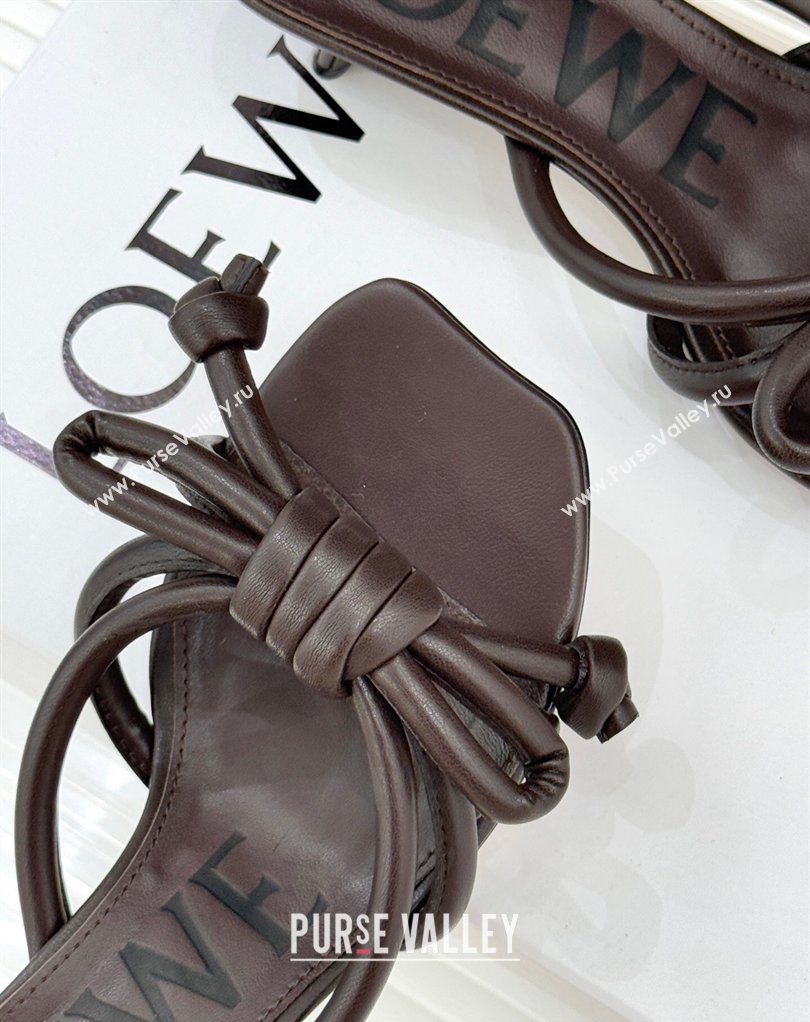 Loewe Flamenco Knot Heel Slides Sandal 3.5cm in Lambskin Leather Dark Chestnut Brown 2026 (MD-260226003)