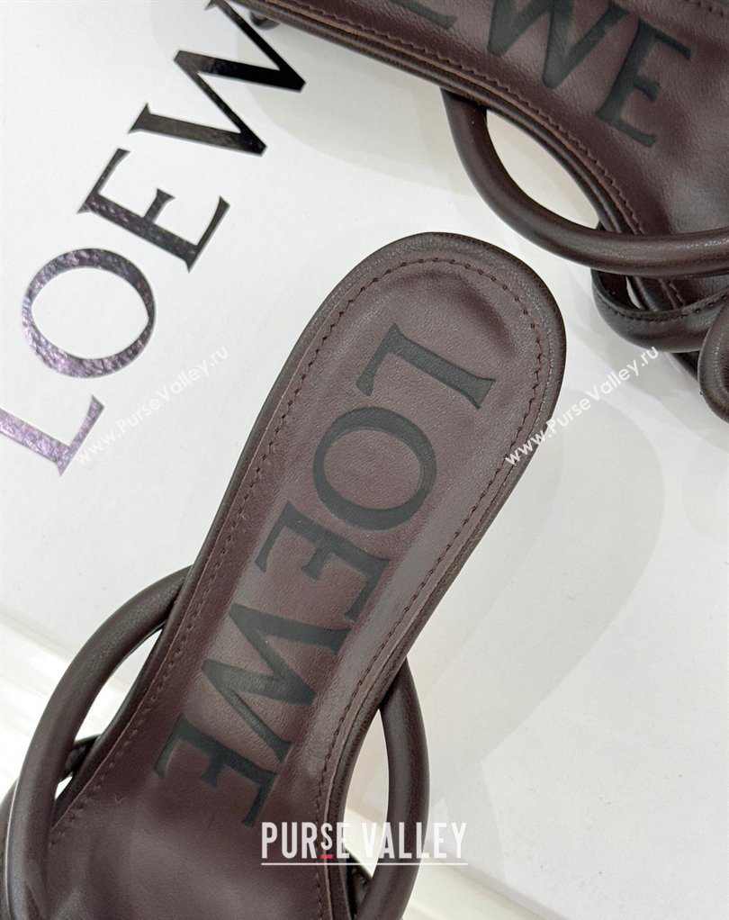 Loewe Flamenco Knot Heel Slides Sandal 3.5cm in Lambskin Leather Dark Chestnut Brown 2026 (MD-260226003)