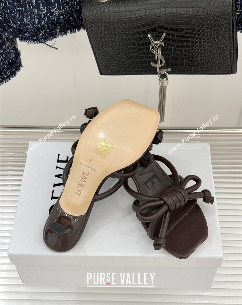 Loewe Flamenco Knot Heel Slides Sandal 3.5cm in Lambskin Leather Dark Chestnut Brown 2026 (MD-260226003)