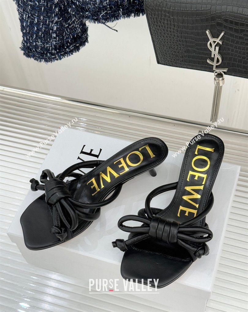 Loewe Flamenco Knot Heel Slides Sandal 3.5cm in Lambskin Leather Black 2026 (MD-260226001)