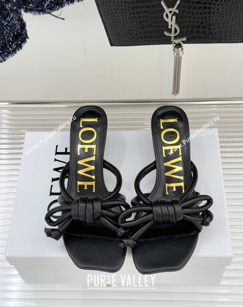 Loewe Flamenco Knot Heel Slides Sandal 3.5cm in Lambskin Leather Black 2026 (MD-260226001)