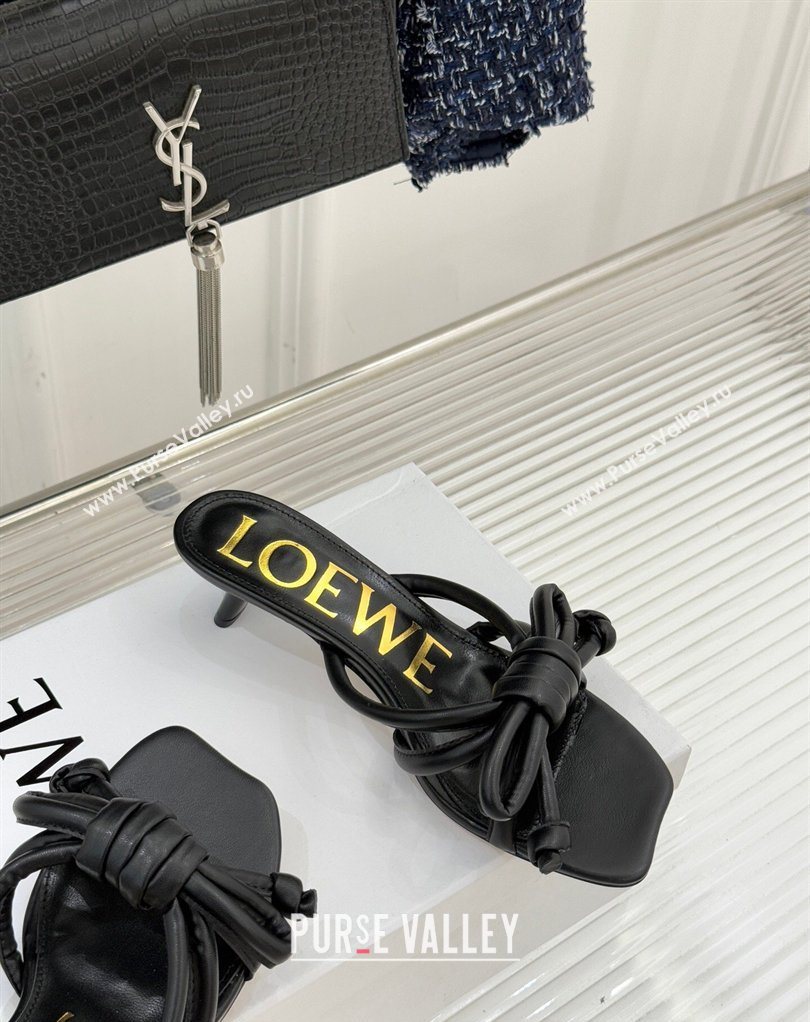 Loewe Flamenco Knot Heel Slides Sandal 3.5cm in Lambskin Leather Black 2026 (MD-260226001)
