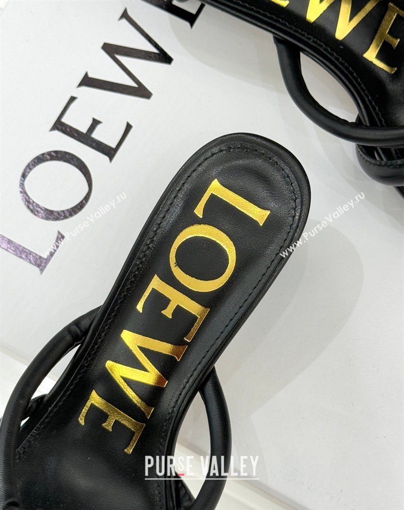 Loewe Flamenco Knot Heel Slides Sandal 3.5cm in Lambskin Leather Black 2026 (MD-260226001)