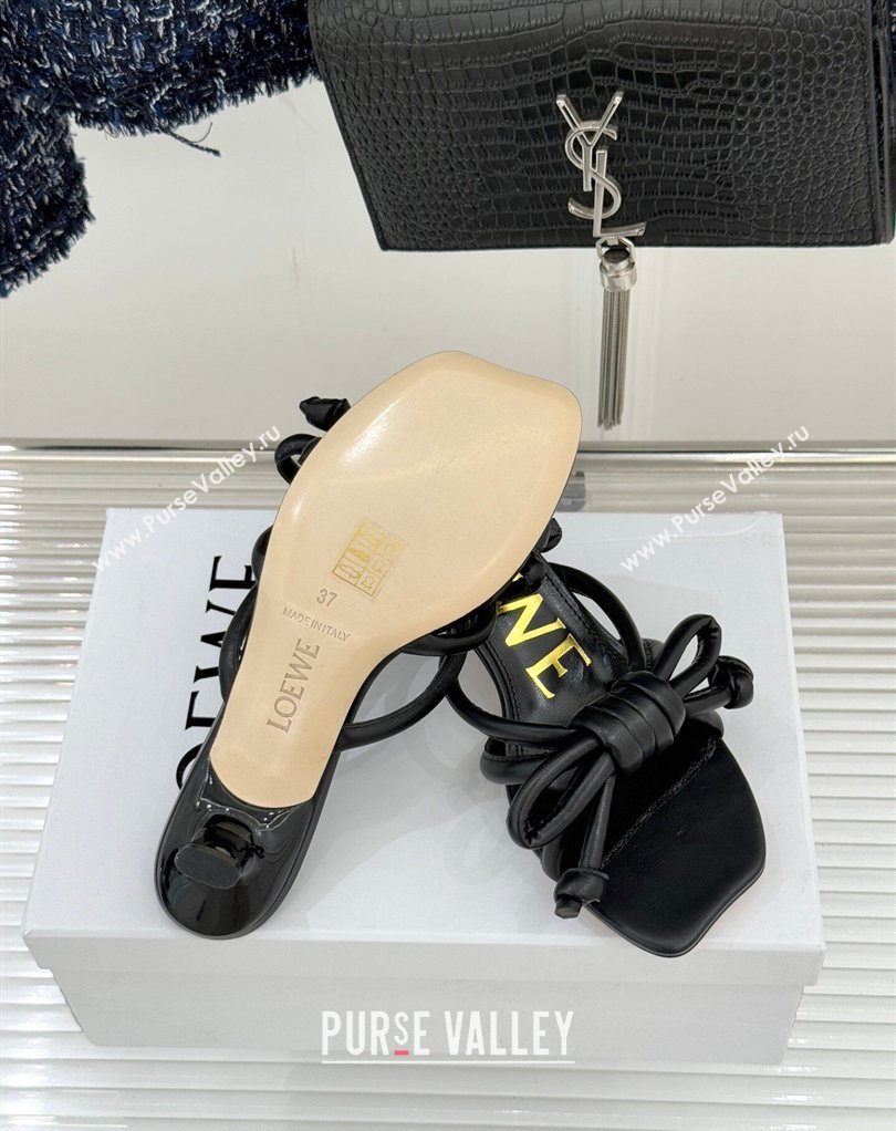 Loewe Flamenco Knot Heel Slides Sandal 3.5cm in Lambskin Leather Black 2026 (MD-260226001)