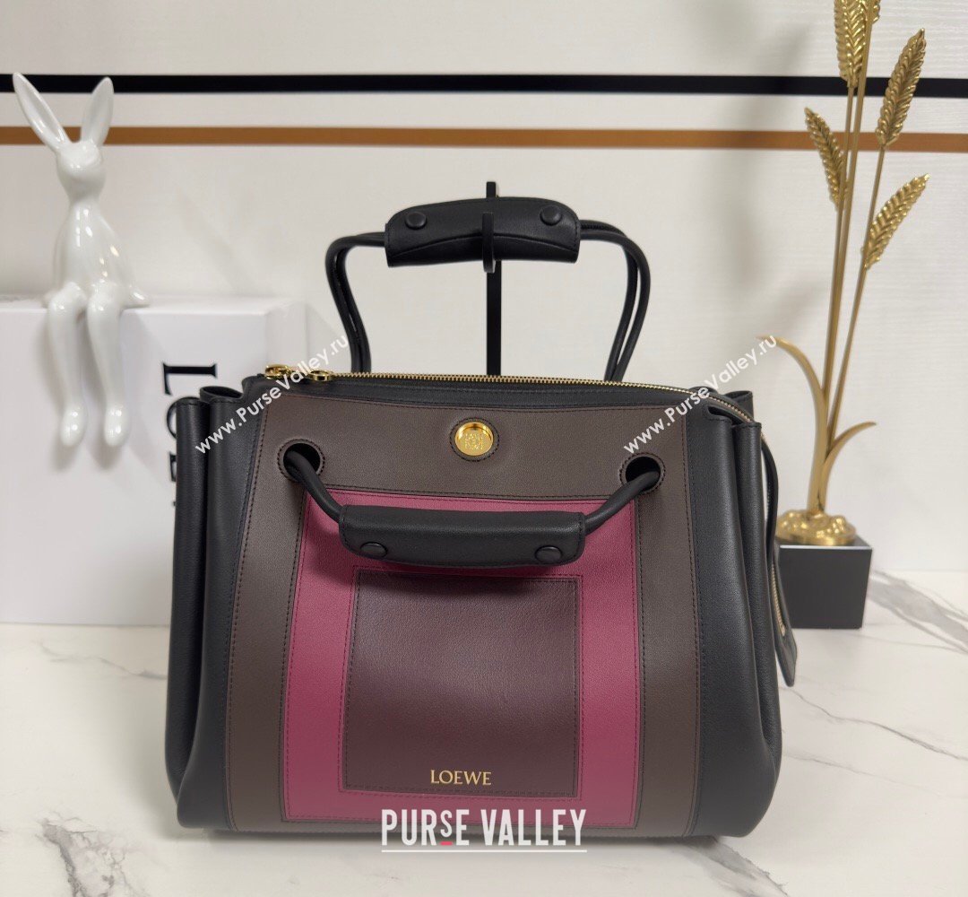 Loewe Medium Madrid bag in supple calfskin leather Black/Brown/Pink 2026 062451 (nana-260407077)