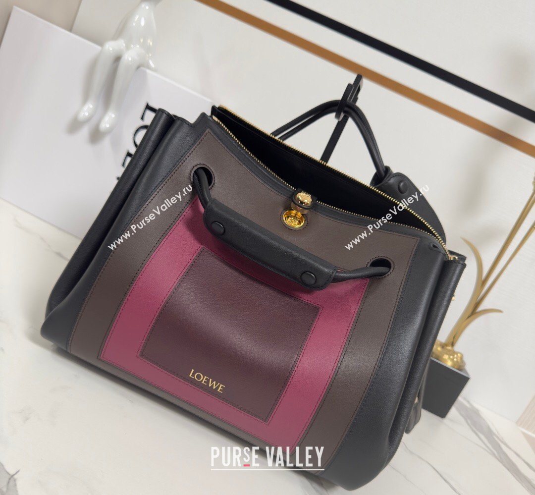 Loewe Medium Madrid bag in supple calfskin leather Black/Brown/Pink 2026 062451 (nana-260407077)