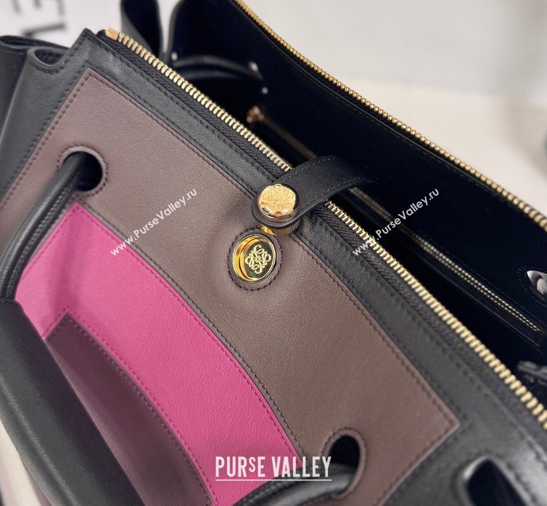 Loewe Medium Madrid bag in supple calfskin leather Black/Brown/Pink 2026 062451 (nana-260407077)
