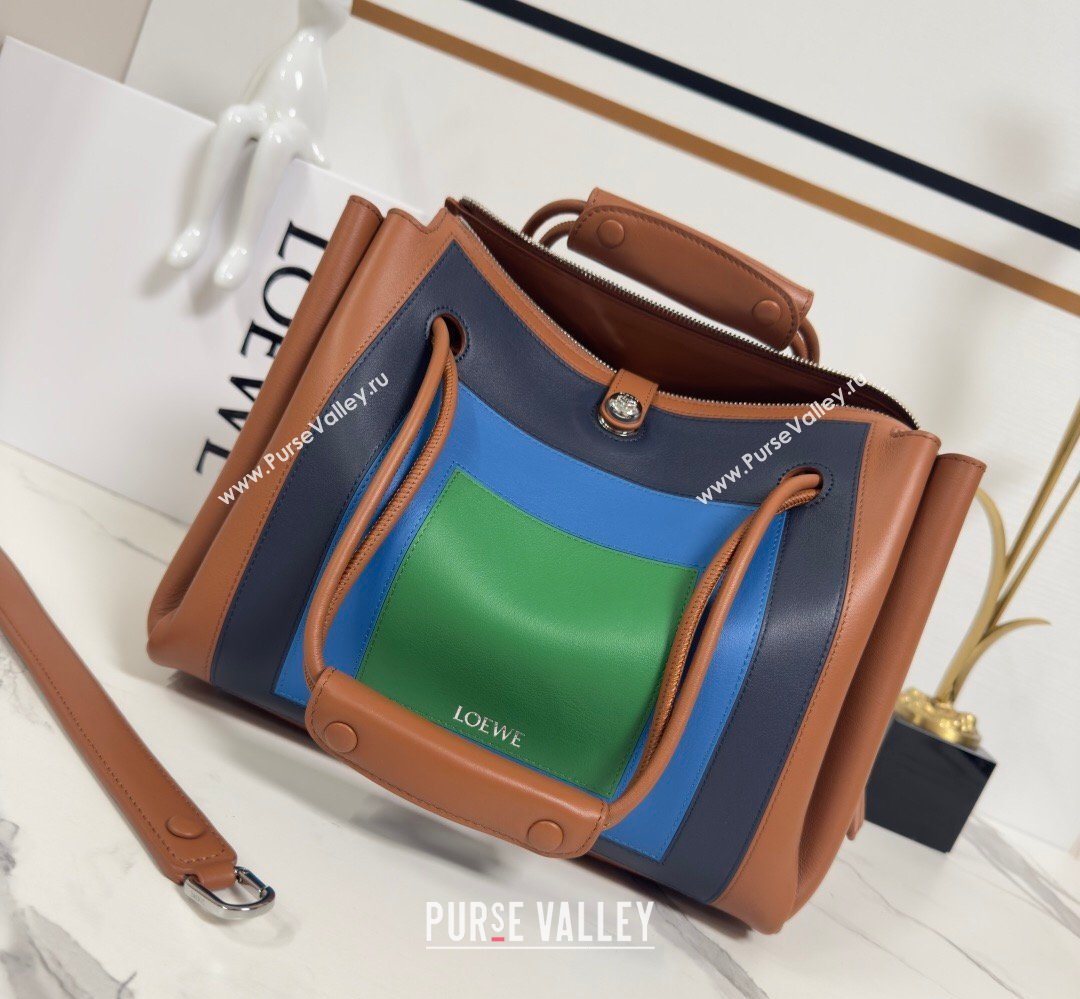 Loewe Medium Madrid bag in supple calfskin leather Caramel/Bright Green 2026 062451 (nana-260407078)