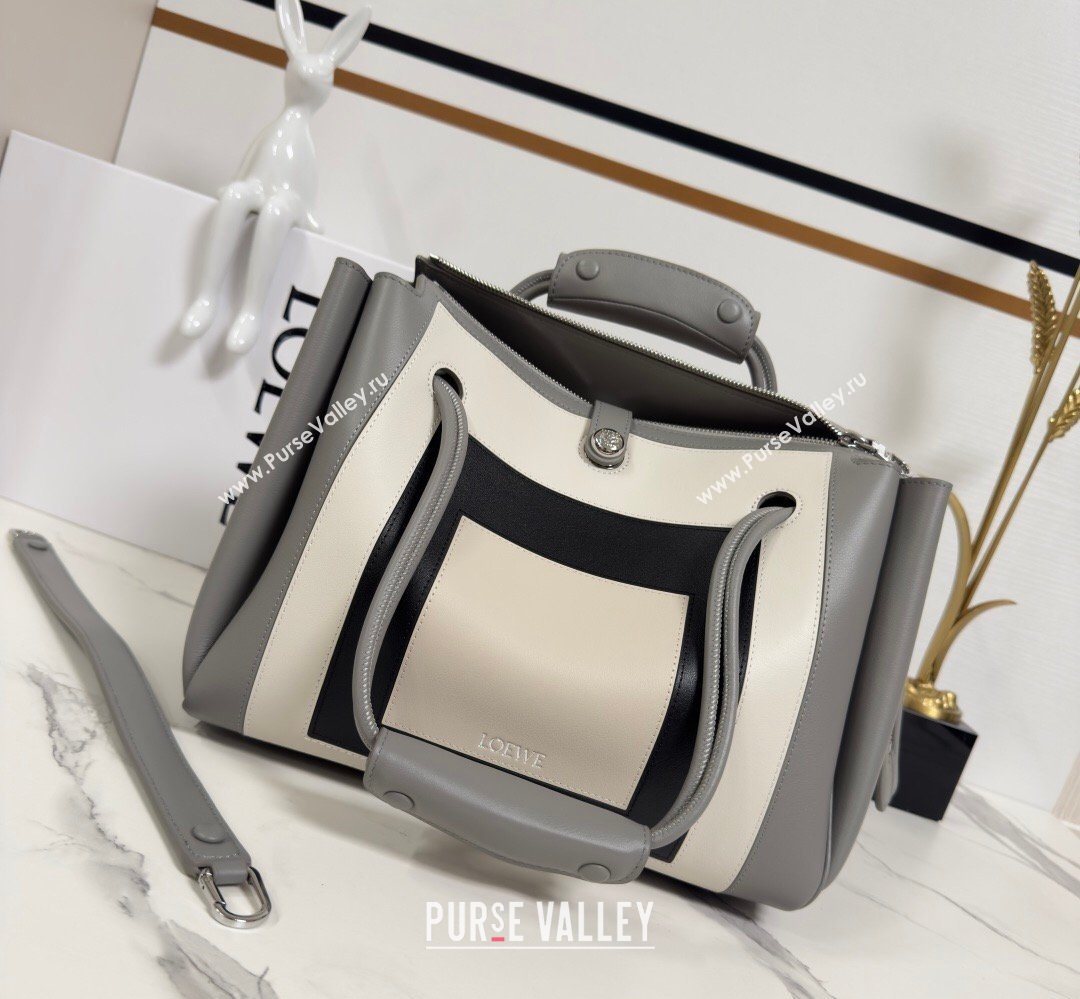 Loewe Medium Madrid bag in supple calfskin leather Grey/White/Black 2026 062451 (nana-260407079)
