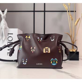 Louis Wain x Loewe Mini Flamenco Clutch in Cat Embroidered Nappa Calfskin Leather Brown 2026 (Ys-260407057)