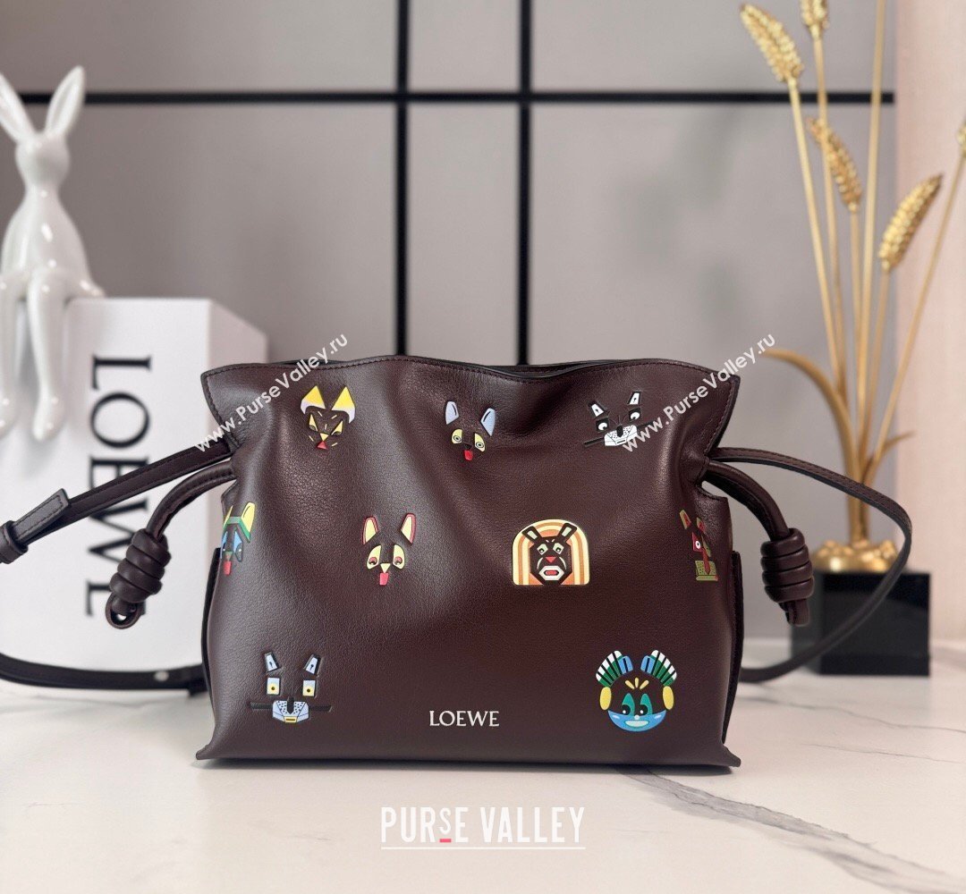 Louis Wain x Loewe Mini Flamenco Clutch in Cat Embroidered Nappa Calfskin Leather Brown 2026 (Ys-260407057)