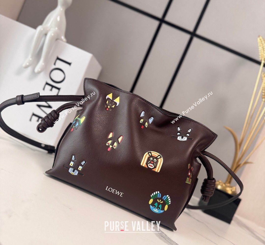 Louis Wain x Loewe Mini Flamenco Clutch in Cat Embroidered Nappa Calfskin Leather Brown 2026 (Ys-260407057)