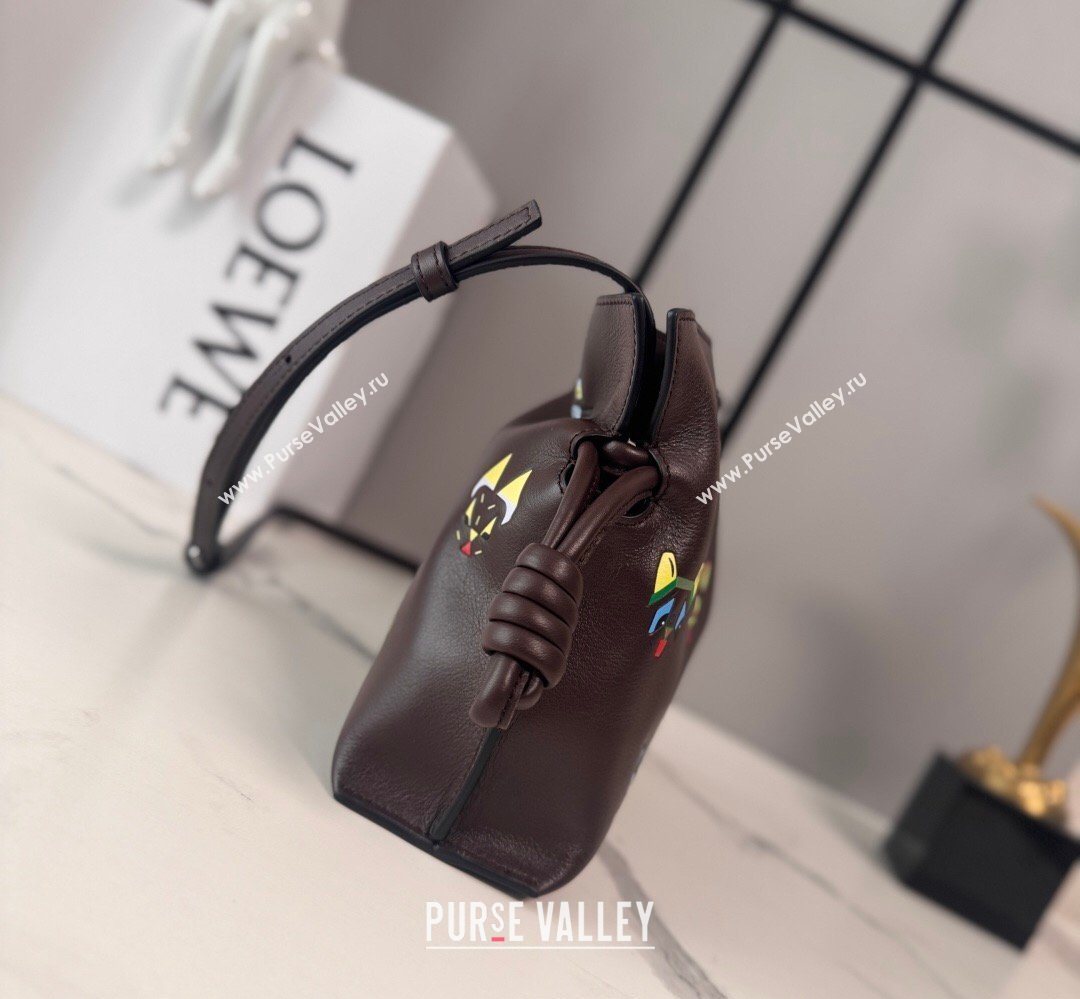 Louis Wain x Loewe Mini Flamenco Clutch in Cat Embroidered Nappa Calfskin Leather Brown 2026 (Ys-260407057)