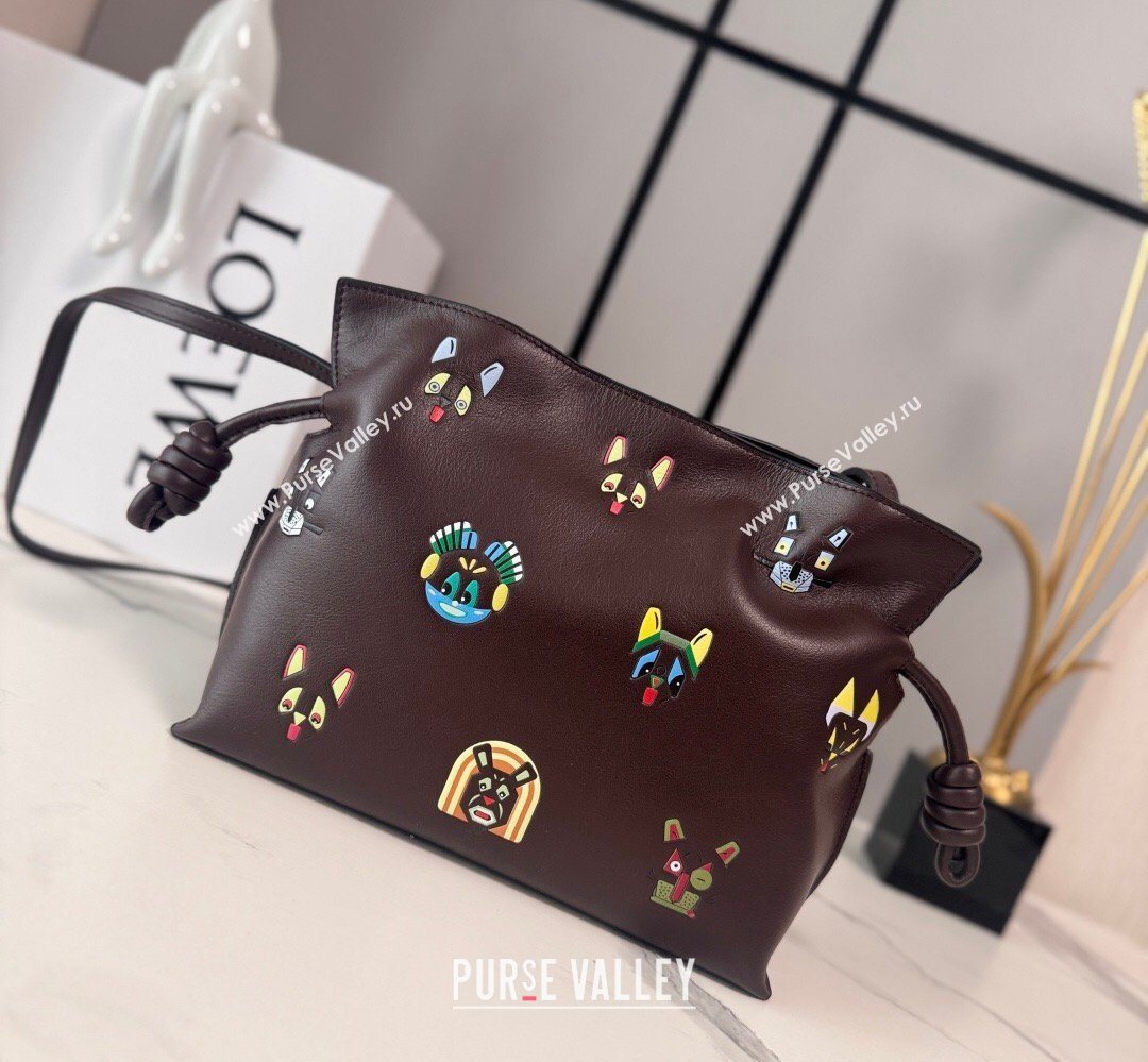 Louis Wain x Loewe Mini Flamenco Clutch in Cat Embroidered Nappa Calfskin Leather Brown 2026 (Ys-260407057)
