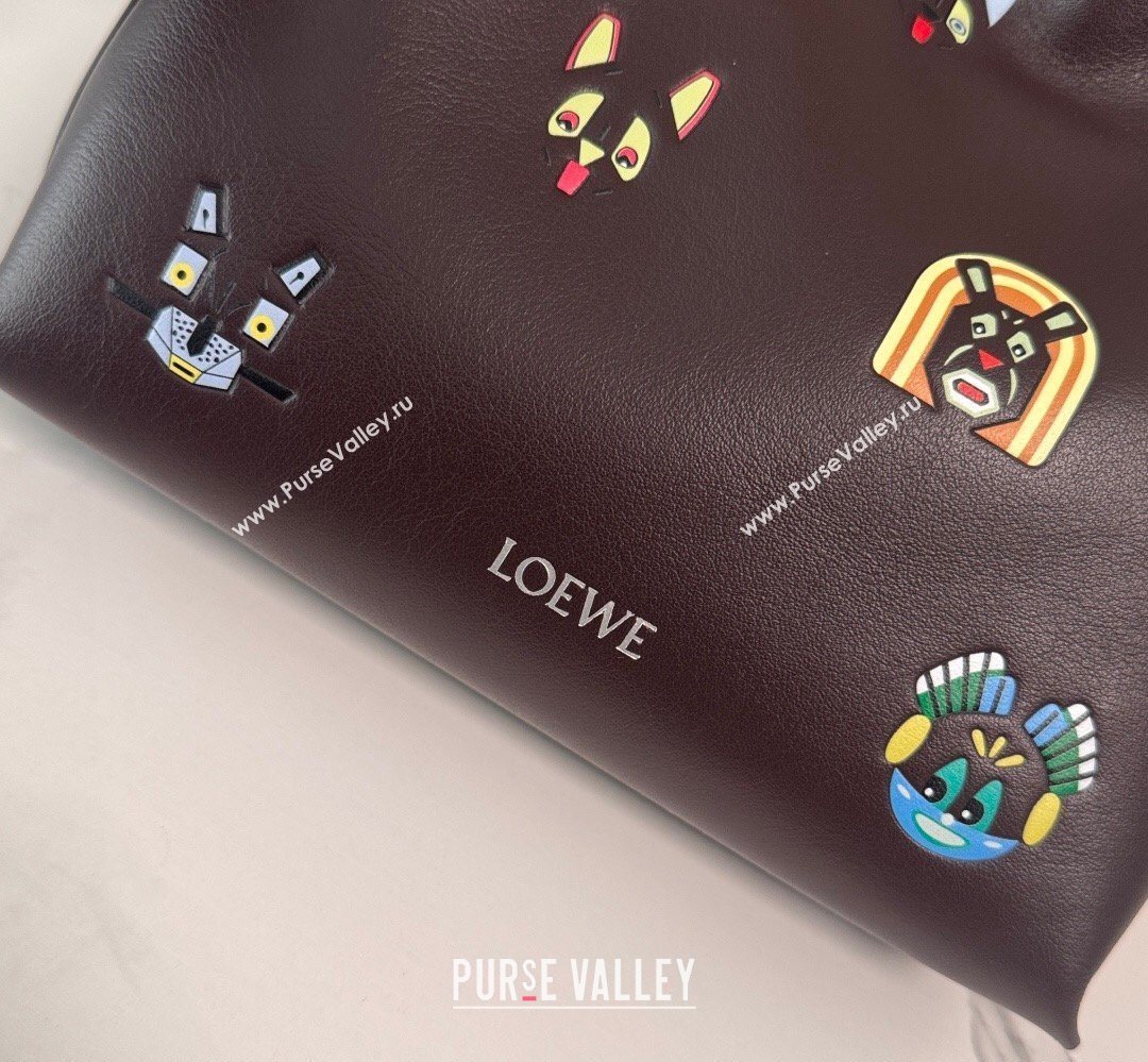 Louis Wain x Loewe Mini Flamenco Clutch in Cat Embroidered Nappa Calfskin Leather Brown 2026 (Ys-260407057)