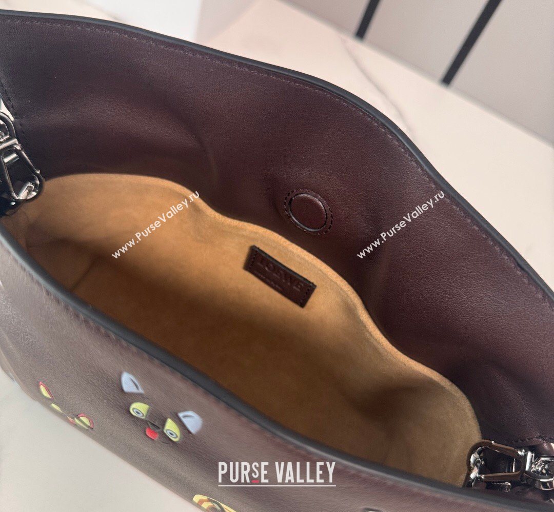 Louis Wain x Loewe Mini Flamenco Clutch in Cat Embroidered Nappa Calfskin Leather Brown 2026 (Ys-260407057)