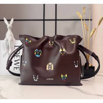 Louis Wain x Loewe Medium Flamenco Clutch in Cat Embroidered Nappa Calfskin Leather Brown 2026 (Ys-260407062)