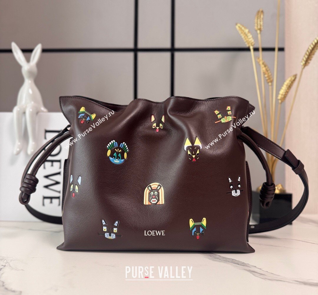 Louis Wain x Loewe Medium Flamenco Clutch in Cat Embroidered Nappa Calfskin Leather Brown 2026 (Ys-260407062)