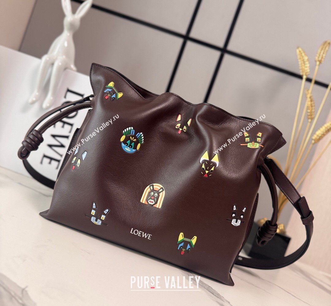 Louis Wain x Loewe Medium Flamenco Clutch in Cat Embroidered Nappa Calfskin Leather Brown 2026 (Ys-260407062)