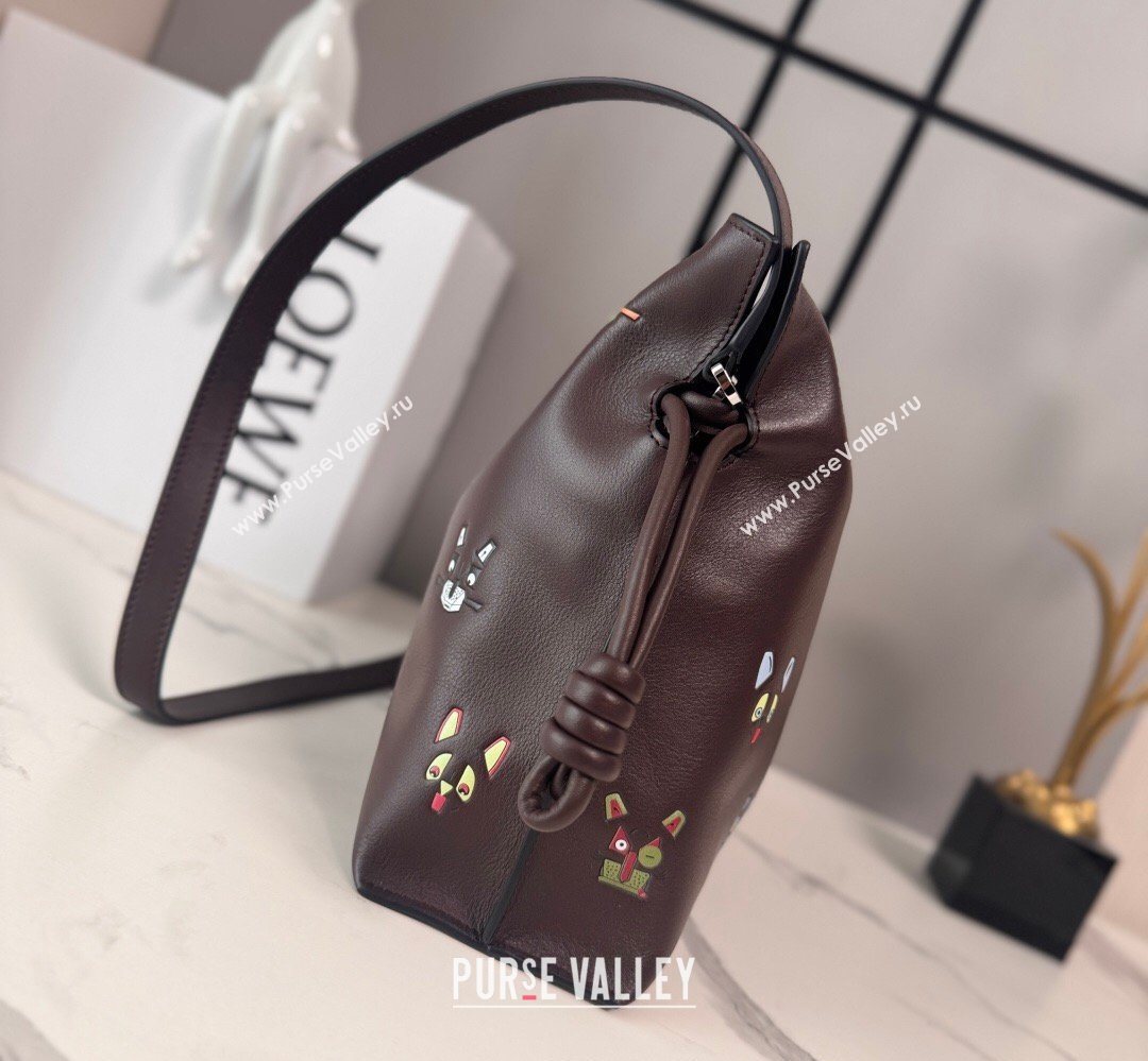 Louis Wain x Loewe Medium Flamenco Clutch in Cat Embroidered Nappa Calfskin Leather Brown 2026 (Ys-260407062)