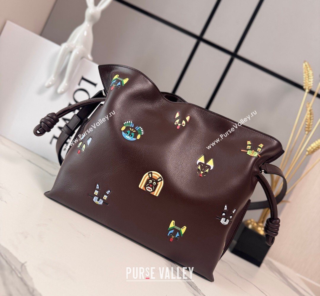Louis Wain x Loewe Medium Flamenco Clutch in Cat Embroidered Nappa Calfskin Leather Brown 2026 (Ys-260407062)