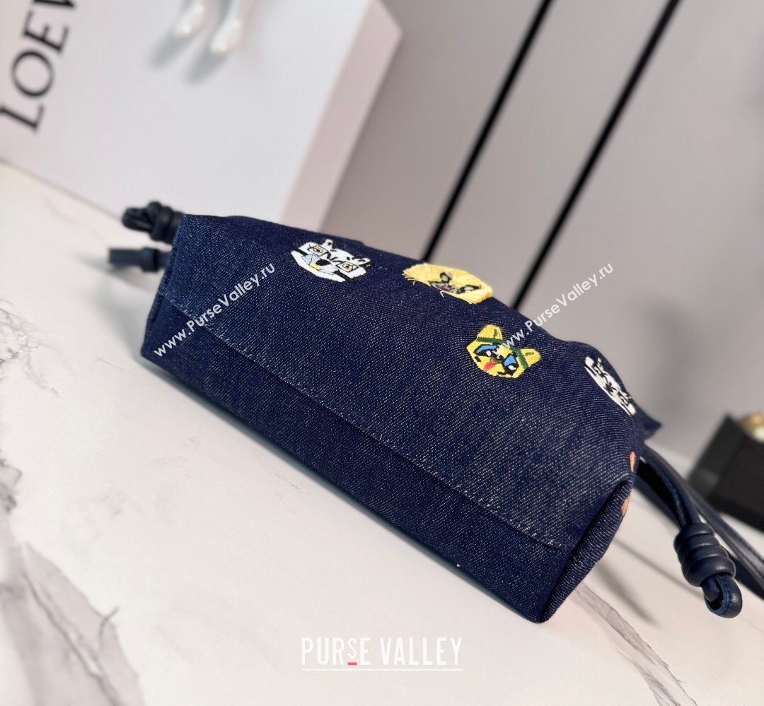 Louis Wain x Loewe Mini Flamenco Clutch in Cat Embroidered Denim Blue 2026 (Ys-260407059)