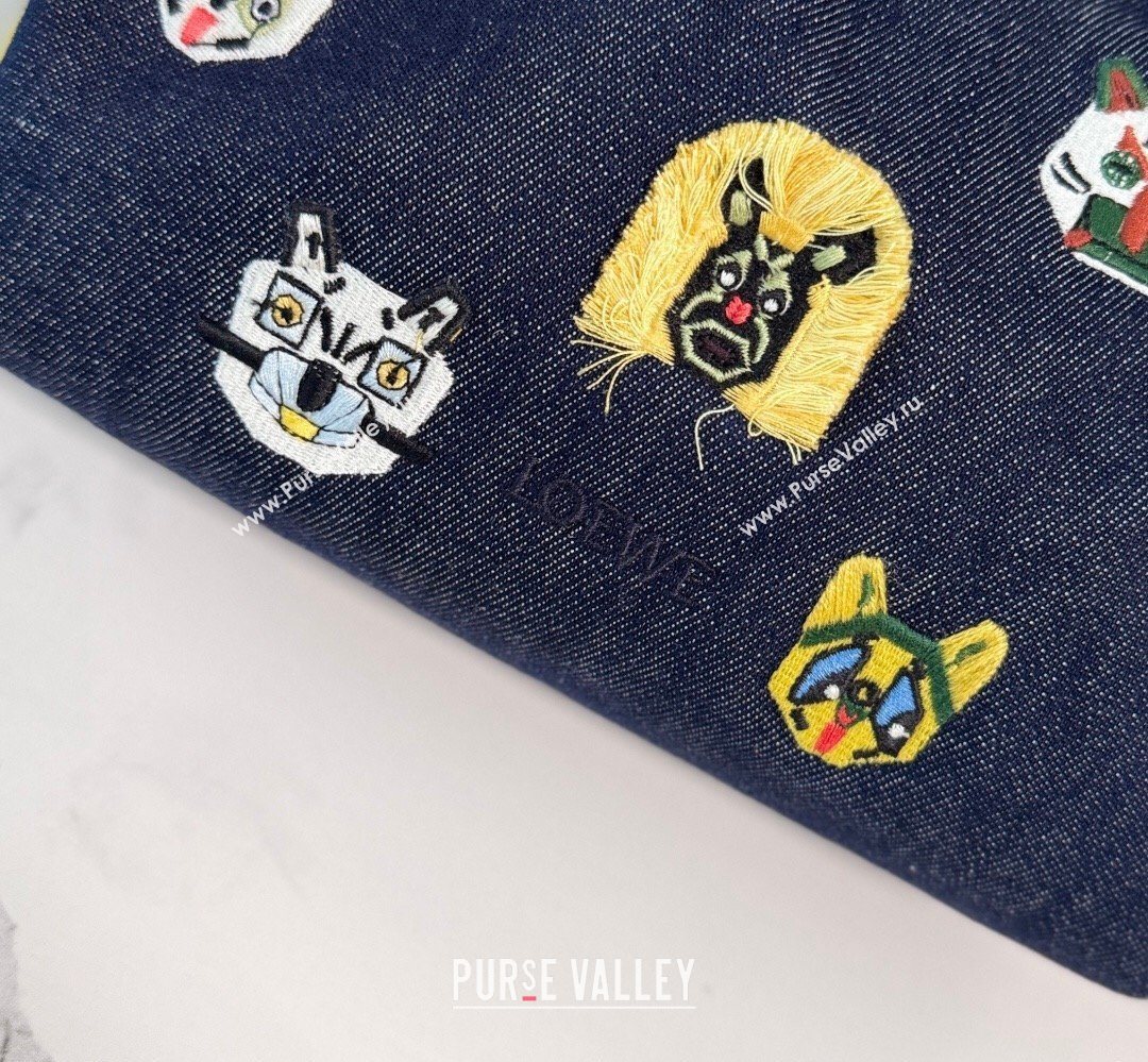 Louis Wain x Loewe Mini Flamenco Clutch in Cat Embroidered Denim Blue 2026 (Ys-260407059)
