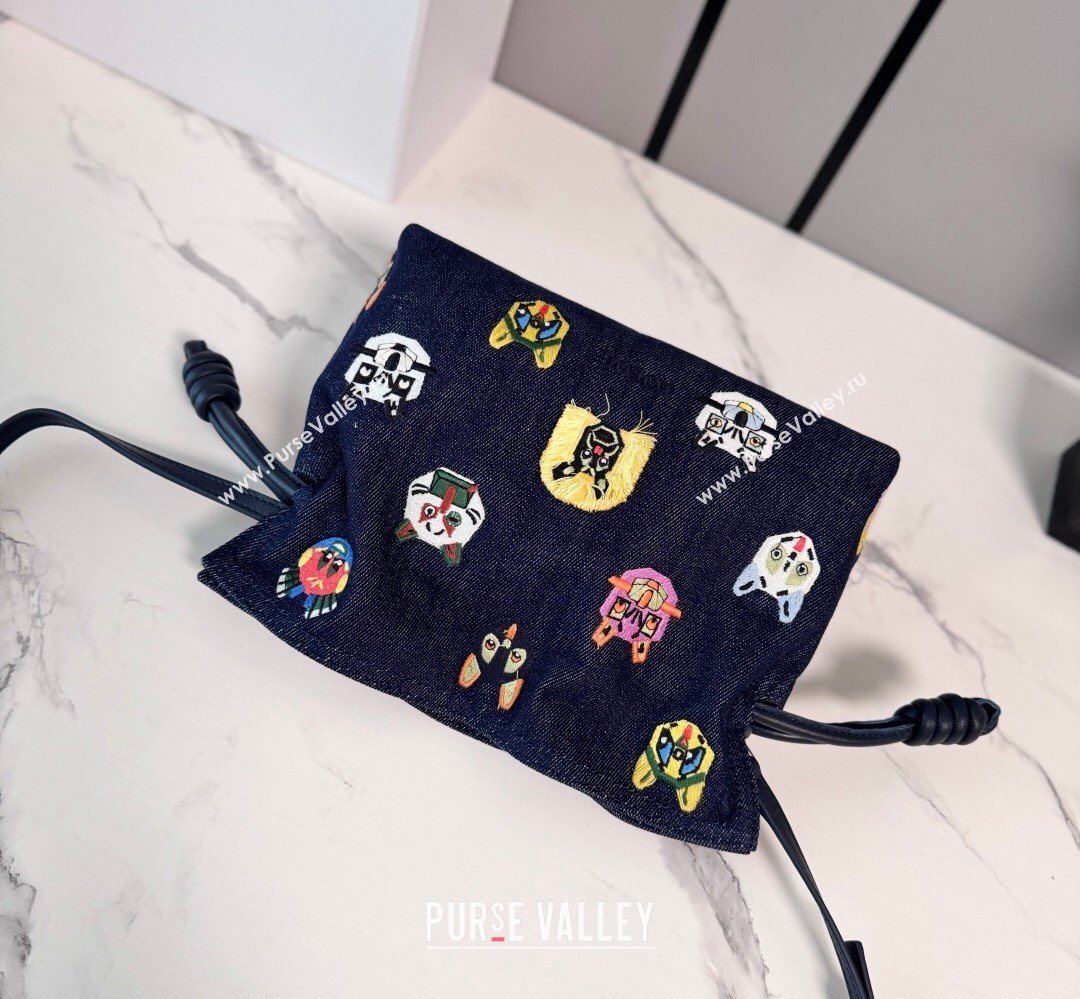 Louis Wain x Loewe Mini Flamenco Clutch in Cat Embroidered Denim Blue 2026 (Ys-260407059)