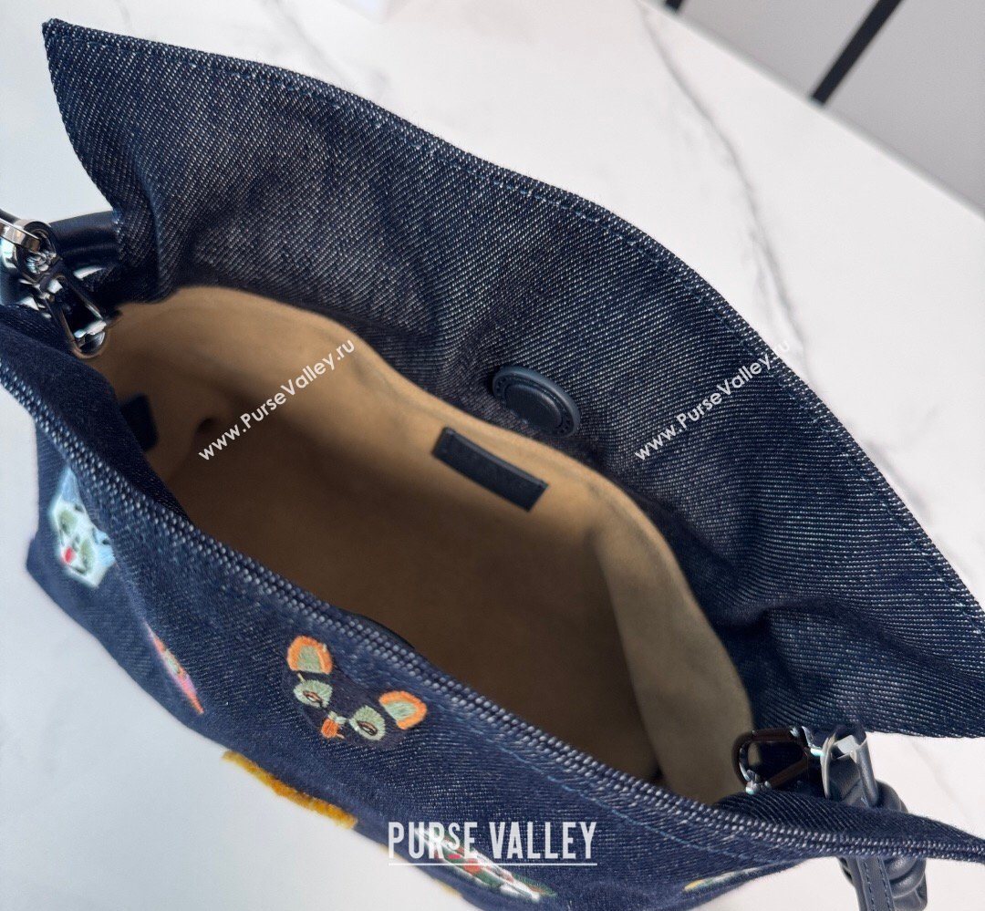Louis Wain x Loewe Mini Flamenco Clutch in Cat Embroidered Denim Blue 2026 (Ys-260407059)