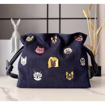 Louis Wain x Loewe Medium Flamenco Clutch in Cat Embroidered Denim Blue 2026 (Ys-260407060)