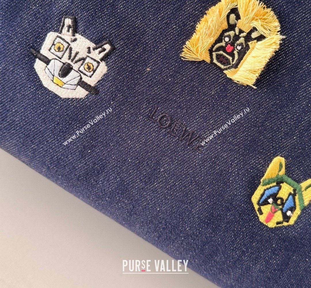 Louis Wain x Loewe Medium Flamenco Clutch in Cat Embroidered Denim Blue 2026 (Ys-260407060)