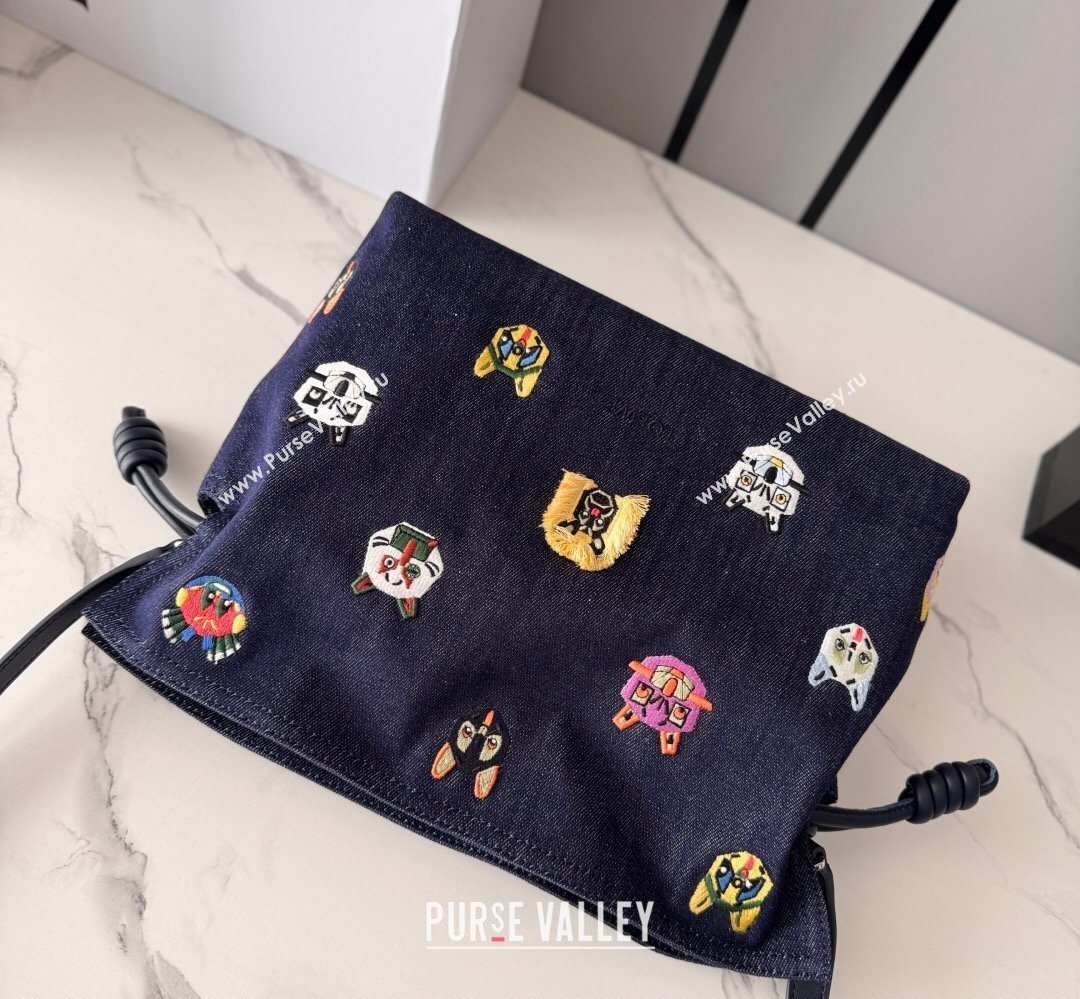 Louis Wain x Loewe Medium Flamenco Clutch in Cat Embroidered Denim Blue 2026 (Ys-260407060)
