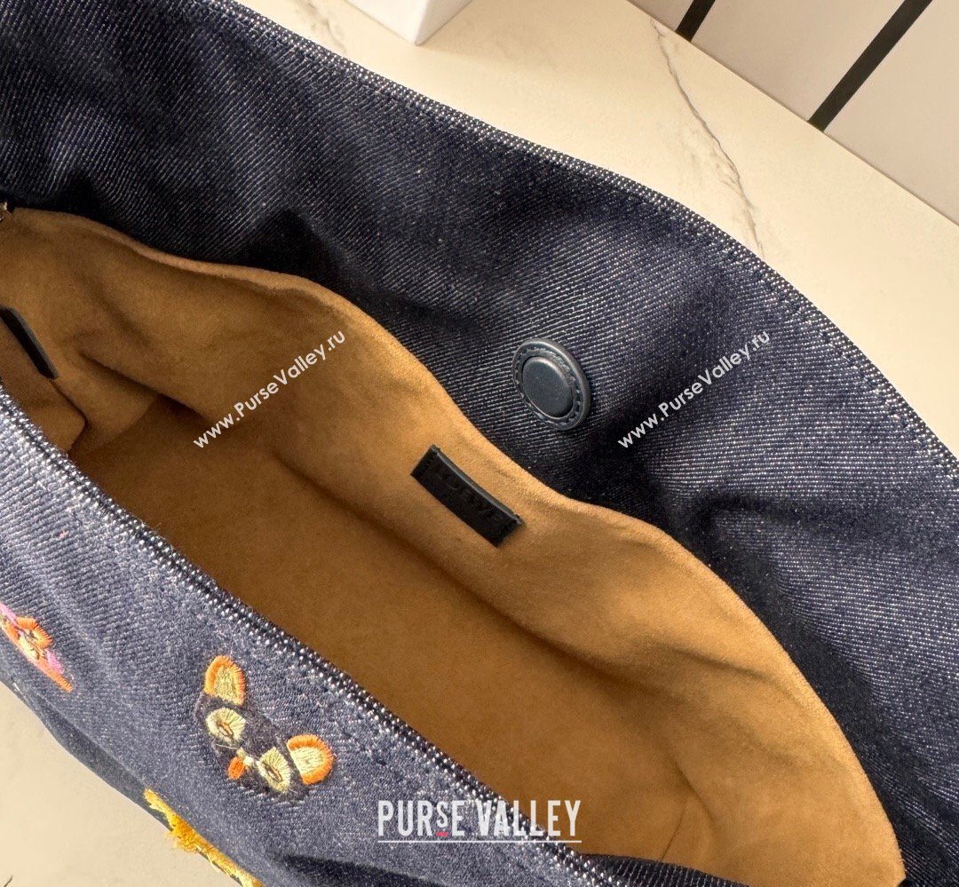 Louis Wain x Loewe Medium Flamenco Clutch in Cat Embroidered Denim Blue 2026 (Ys-260407060)