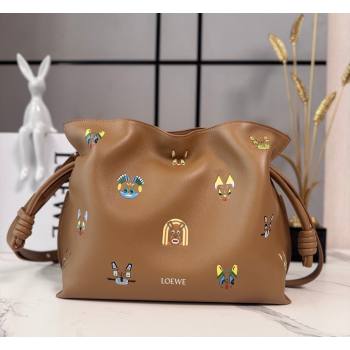 Louis Wain x Loewe Medium Flamenco Clutch in Cat Embroidered Nappa Calfskin Leather Mocha 2026 (Ys-260407061)